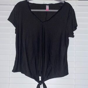 Black V-Neck Tie-Front Women's Top